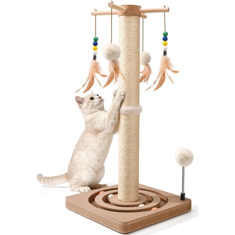 Poteau à Griffer pour Chat de 67 cm avec Jouets Interactifs, Tronc à Chat en Sisal Résistant doté d'une Base Solide avec Circuit à Balles, pour Chats d'intérieur et Chatons (1/5)