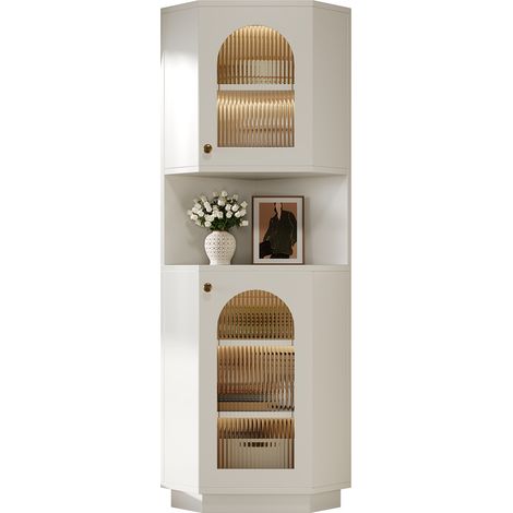 CHICFURN Mobile bagno angolare 45x45x166,5 cm in MDF bianco con illuminazione (1/5)