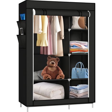 Armoire de rangement penderie pliable vêtements en tissu noir 5 compartiments 10545170cm (1/5)
