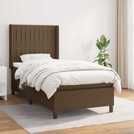 Cama box spring con colchón tela marrón oscuro 100x200 cm (1/5)