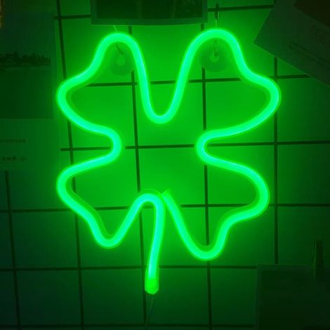 Éclairage décoratif pour la Saint-Patrick : néon LED vert en forme de trèfle, enseigne lumineuse irlandaise en forme de trèfle, pour fenêtre ou mur. (1/5)