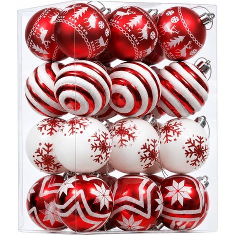 Boules de Noël incassables, rouges et blanches, 6 cm, décorations de Noël intérieures et extérieures (1/5)