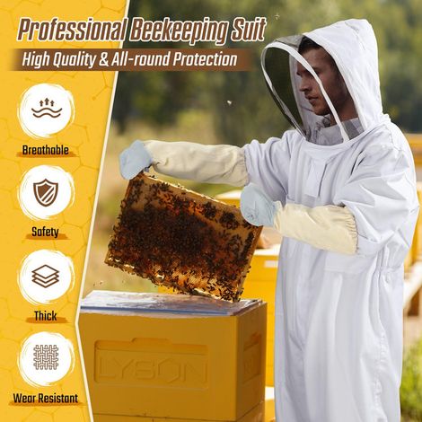 Combinaison d'apiculture professionnelle avec voile amovible vêtement de protection apiculteur intégrale anti-abeilles ventilé blanc