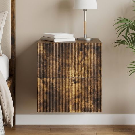 vidaXL Cabinet de chevet mural Chêne fumé 33 x 34,5 x 40 cm (1/5)