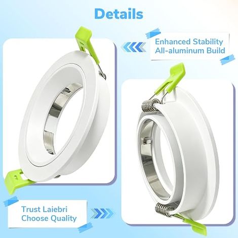 Spot LED Encastrable 230V Aluminium Cadre Avec Douille GU10 Spots de Plafond Trou de Montage 75mm Encastrable Plafond GU10 Spot LED Salle de Bain Cuisine et Salon Blanc (1/4)
