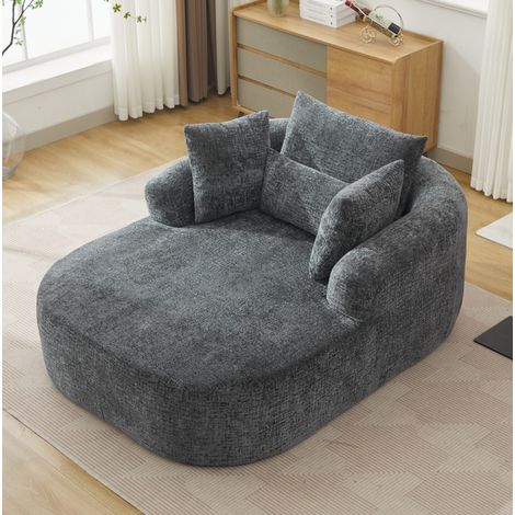 Chaise longue divano letto in velluto a coste grigio con cuscino, design moderno e senza montaggio,146,5x131x83 cm (1/5)