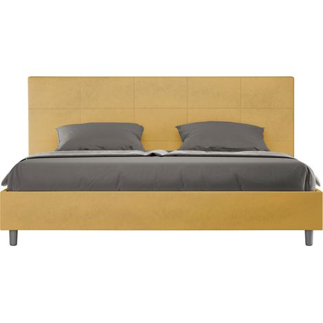 Letto Matrimoniale King Size 180x210 cm con Rete e Contenitore Imbottito in Microfibra Mika Ocra (1/5)