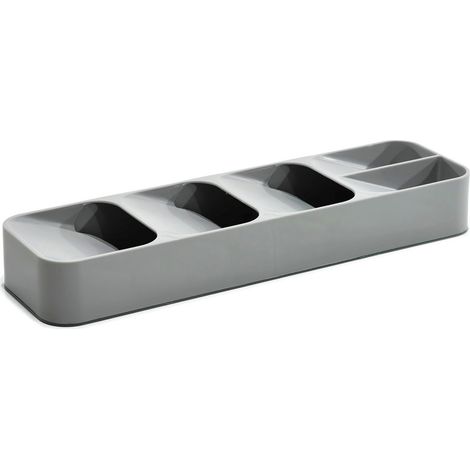 Portaposate da Cassetto  Salvaspazio  Grigio 39x11cm H5 Divisore Organizzatore Posate 5 Scomparti Stretto e Compatto in Plastica Resistente Salva Spazio Cucina (1/4)