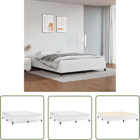 The Living Store Bettgestell Weiß 160x200 cm Kunstleder - Betten - Schlafzimmermöbel - Bettgestell - Kunstlederbettwäsche - Doppelbett (1/5)