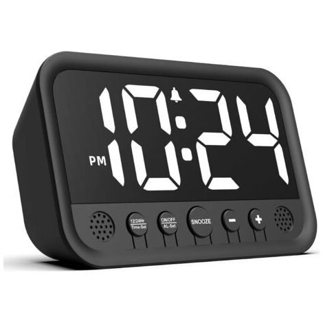 QORVA-Réveil numérique à grands chiffres, horloge numérique avec affichage LED, luminosité et volume réglables, fonction snooze, format 12/24 heures, horloge numérique alimentée par secteur