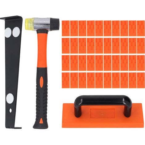 Kit de pose de parquet stratifié 43 pièces : maillet souple double face 295 mm, 40 entretoises, barre de traction robuste et bloc de frappe (1/5)