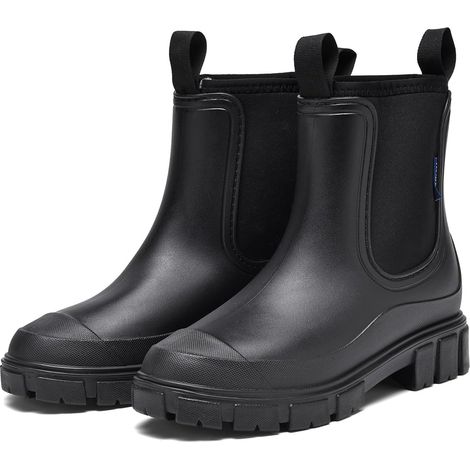 Bottes Chelsea en Caoutchouc Fourrées pour Femme Imperméable Bottes mi-hautes Antidérapantes Bottes de Pluie Bottines de Jardin 36-41EU (1/5)