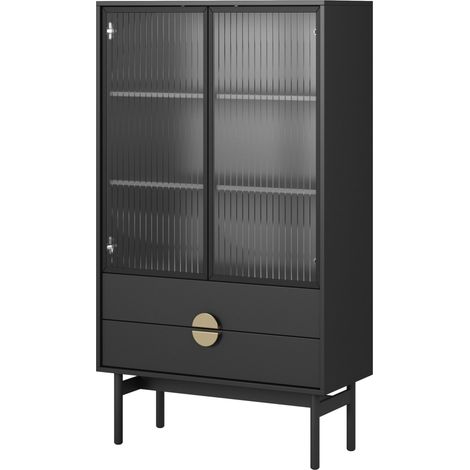 Selsey Stoon II - Vitrine mit 2 Regalböden und 2 Schubladen, Schwarz, 150 cm (1/5)