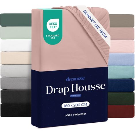 Drap Housse 160x200cm Grand Bonnet 35cm Rose Poudré (1/5)