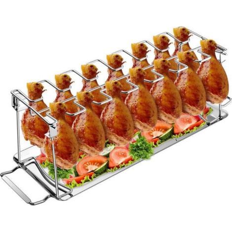 Support pour poulet - Support pour cuisses de poulet - Support pour poulet BBQ - Acier inoxydable robuste, peut contenir 14 cuisses de poulet, va au lave-vaiss (1/4)