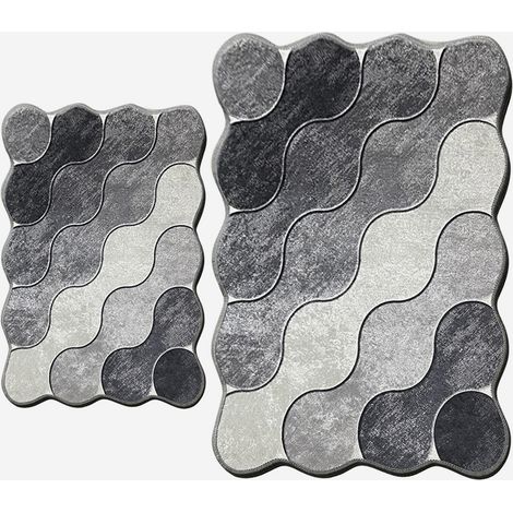 Lot de tapis de bain antidérapants en polyester - Set Circle - Gris (1/2)