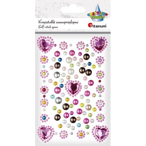 Cristales autoadhesivos, corazones, perlas fucsia