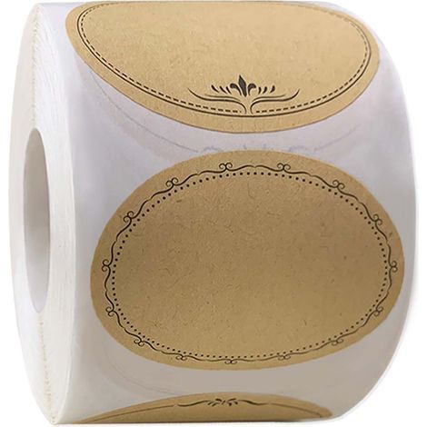 Etiquetas adhesivas marrones, 6,5 × 3,7 cm, 600 pegatinas Etiquetas redondas autoadhesivas (1/5)