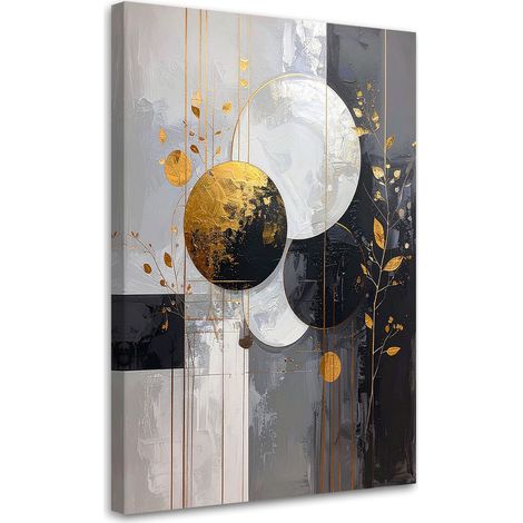 Bild auf Leinwand Abstrakte Formen: Kreise und Blätter in Beige und Gold 70x100 (1/5)