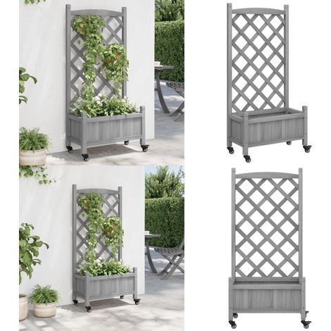 Jardinière avec treillis et roues gris bois massif de sapin - Jardinier - Pot De Fleurs - Plante Grimpante - Bac À Plantation - Décoration Extérieure - Home & Living (1/5)