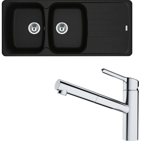 Pack évier Antea Fragranit noir mat 1160 x 500 x 210 mm + mitigeur Orbit douchette - Franke (1/5)