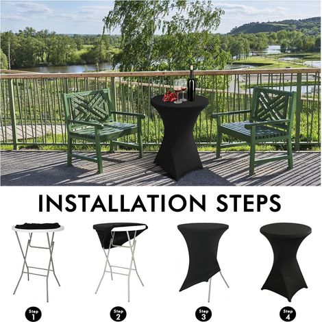 Lot de 2 housses extensibles pour table haute : housses pour table haute - Lavables - Pour tables hautes et tables de bistrot - Noir - Diamètre : 80 x 110 cm