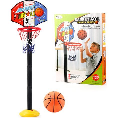Panier de basket portable réglable pour enfants avec filet et ballon de basket (1/4)