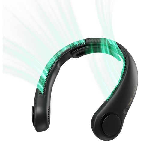 Ventilador de cuello portátil mejorado, banda para el cuello personal manos libres, 5 velocidades, 5000 mAh, portátil, silencioso, recargable, regalo para hombres y mujeres - Negro