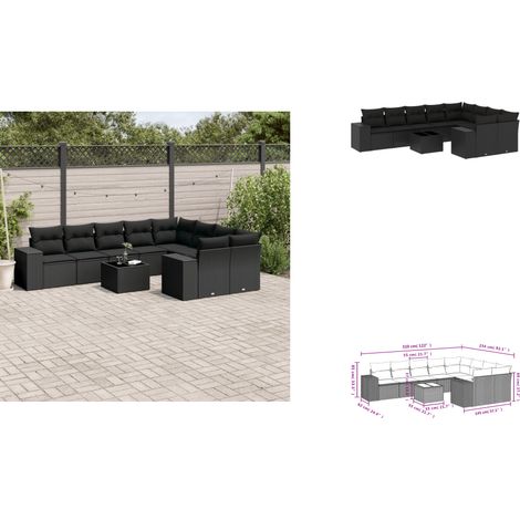 10-tlg. Garten-Sofagarnitur mit Kissen Schwarz Poly Rattan - Gartenmöbel - PE-Rattan Möbel - Outdoor Set - Esstisch - Lounge Set (1/3)