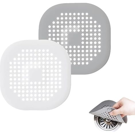 Silicone Drain Protection 2 Pieces Sink Filter Drain Protector for Shower Bath and Kitchen 1-White Grey (1/5)