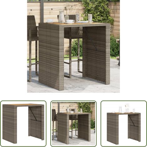 vidaXL Rattan Tisch - Garten-Bartisch mit Holzplatte Grau 105x80x110 cm Polyrattan (1/5)
