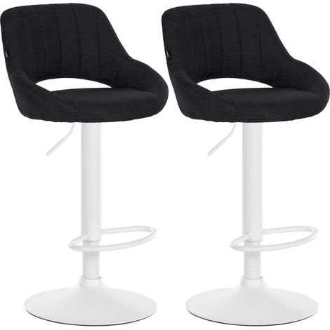Set di 2 sgabelli da bar regolabili in tessuto nero con schienale traforato e base in metallo bianco 100006263
