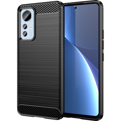 Carbon Case Hülle kompatibel mit Xiaomi 12 Lite flexible Silikon Carbon Hülle schwarz (1/5)