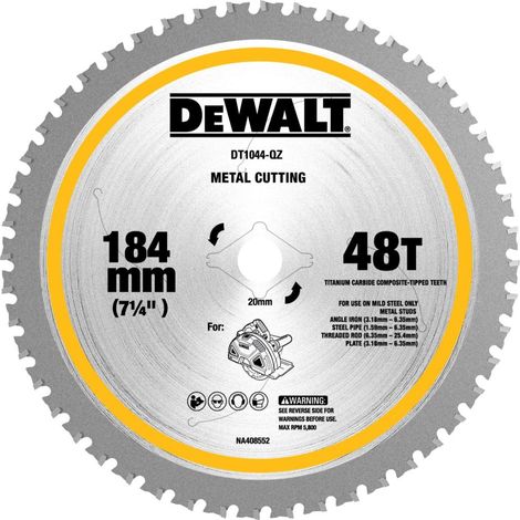 Dewalt – Lame de scie circulaire 184 mm – Alésage 20 mm – Épaisseur 1,6 mm – 48 dents pour acier de construction – 1 pièce