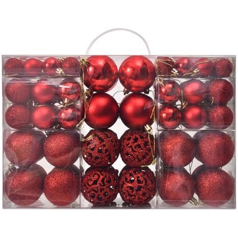 Lot de 100 boules de Noël en plastique robuste Décoration de Noël intérieur extérieur Décoration pour sapin rouge (1/4)