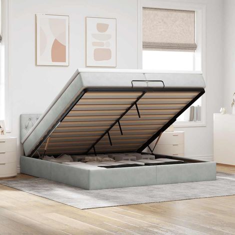 Ottoman-Bett mit Matratzen & LEDs Hellgrau 200x200 cm Samt (1/5)