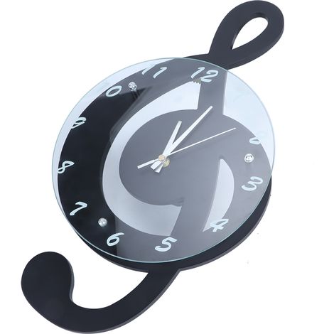 Horloge murale électronique en bois avec notes de musique, horloge silencieuse élégante à motif dessin animé, horloge murale à quartz pour chambre d'enfant (1/5)