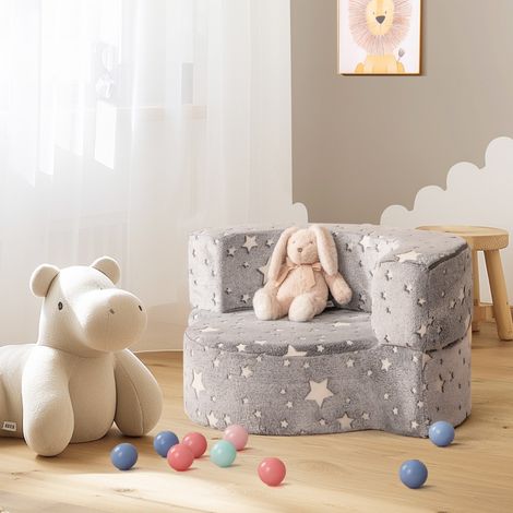 Chaise 2-en-1 pour Tout-Petits Canapé Lumineux dans le Noir avec Housse Amovible et Lavable Chaise de Lecture Douillette pour 3+ Ans Gris (1/3)