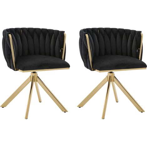 Poltrona Girevole 180° Design Ergonomico con Piedini Regolabili Antiscivolo per Ufficio Velluto Nero 56 x 50 x 70 cm (1/5)