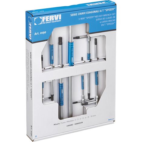 7 PIEZAS JUEGO DE LLAVES DE 6 CARAS MACHO EN T SPEEDY 2 - 10 MM FERVI 0190 (1/3)