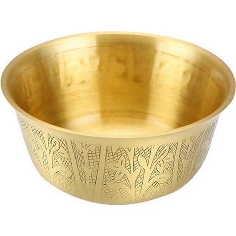 Bol décoratif en cuivre doré pour offrandes d'eau, bol sacrificiel bouddhiste. (1/3)