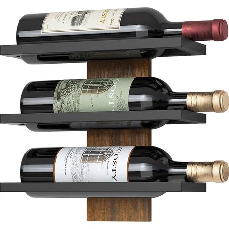 Casier à vin mural en métal et bois, 3 niveaux