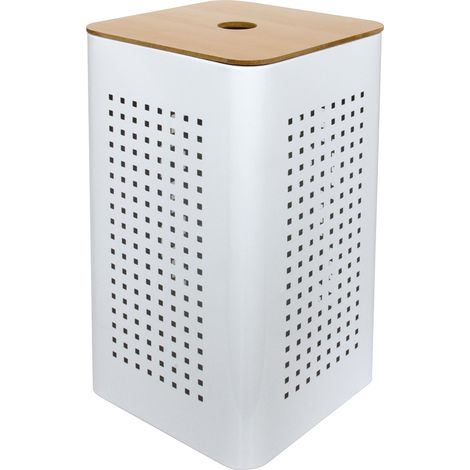 Homemaison – Panier à linge en métal blanc – Compact 30 x 30 x 54 cm – Design élégant pour espaces réduits – 1 compartiment