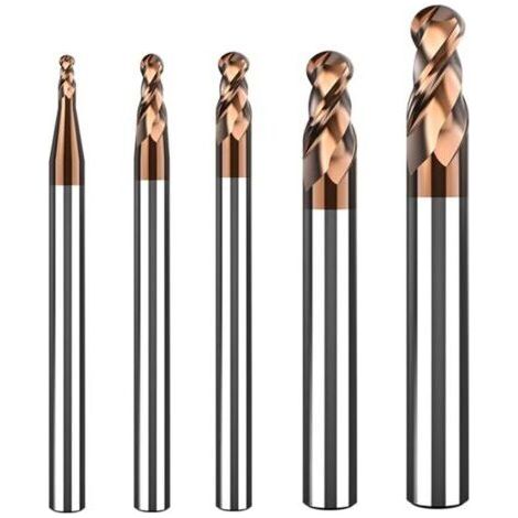 BARKBUSTERS Jeu de 5 fraises hémisphériques en carbure - 2 dents - Revêtement AlTiN HRC 55 - Fraise pour gravure CNC sur métal - 5 rayons : 1, 1,5, 2, 3, 4 mm