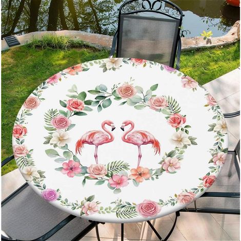 Runde Tischdecke Outdoor wetterfest mit Gummizug 150 cm, wasserdicht, abwischbar, Flamingos Muster