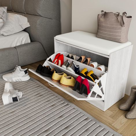 Panca Portascarpe Scarpiera Da Ingresso Piccola Salvaspazio Con Cuscino Anta A Ribalta Seduta Imbottita In Ecopelle Tripla Profondità Soggiorno Casa Camera Ufficio 60 x 30 x 48 Cm Noce - Colore: Rover (1/5)