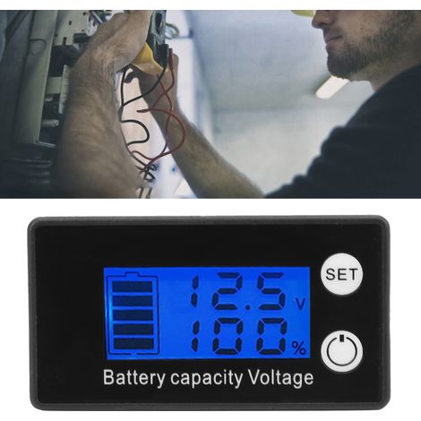Affichage LCD de la puissance de la batterie au plomb-acide au lithium, pourcentage du voltmètre, voltmètre de batterie numérique (7-68V), rétroéclairage numérique bleu à deux fils. (1/5)