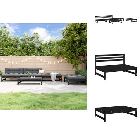 5-tlg. Garten-Lounge-Set Schwarz Massivholz Kiefer - Gartensessel - Gartenloungeseset - Gartenmöbel - Rattan Möbel - Outdoor Furniture (1/5)