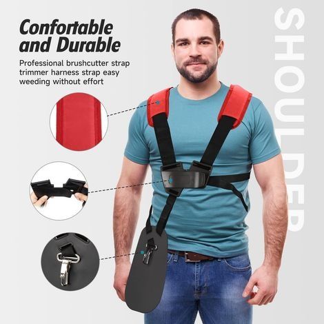 Schultergurt-Trimmer – Doppelter Schultergurt-Trimmer mit strapazierfähigem Nylongurt, verstellbar für Freischneider oder Gartengeräte für STIHL FS, KM Serien-Trimmer (Rot) (1/4)
