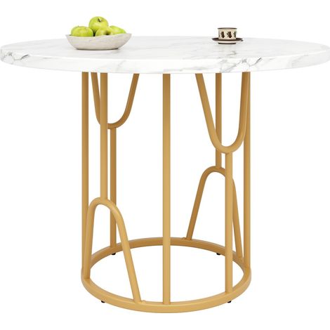 Table ronde salon 80cm - Plateau marbre MDF & pieds dorés - Pour 4-6 personnes - Style moderne (1/5)